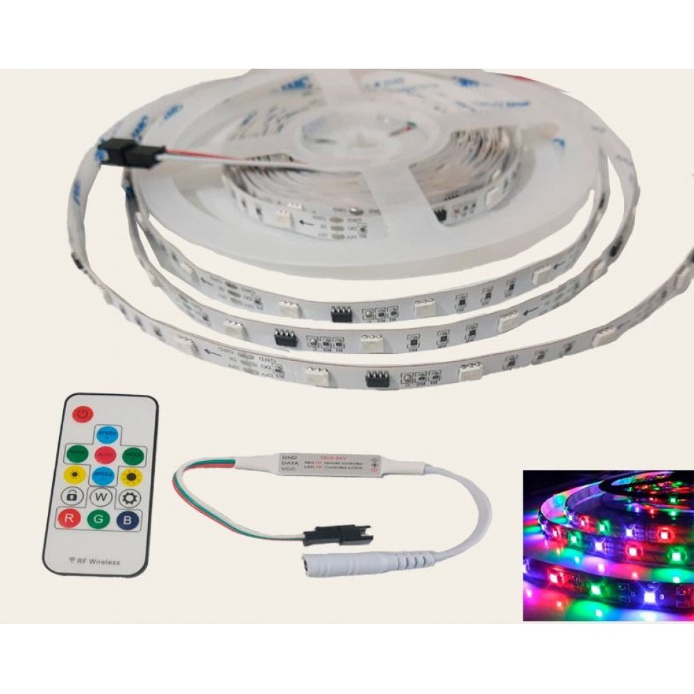 Fita 60 Leds 24v IP20 15w 10mm RGB R 10 m (Com Controle)
